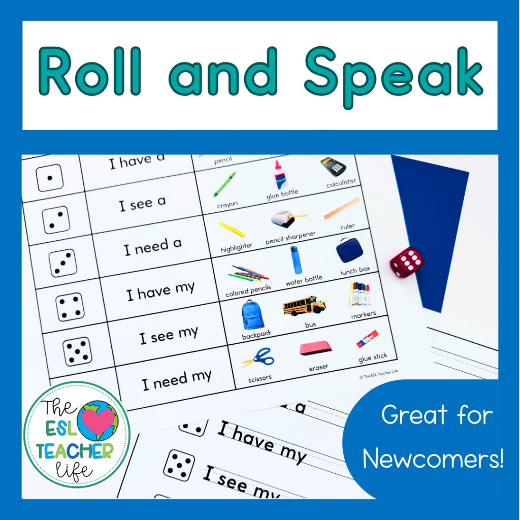 roll and speak game cover of TPT resource that can be used for ESL Sub Plans