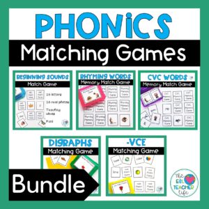 photo of TPT cover of phonics matching games bundle