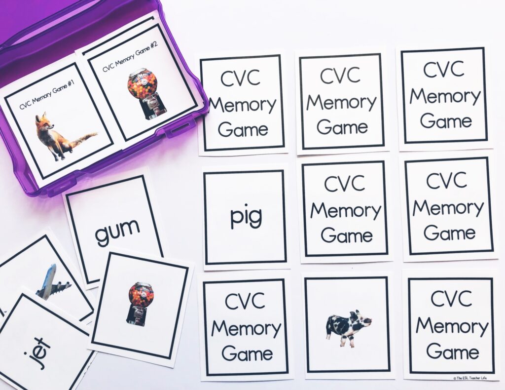 cvc word matching games for ESL with real photos