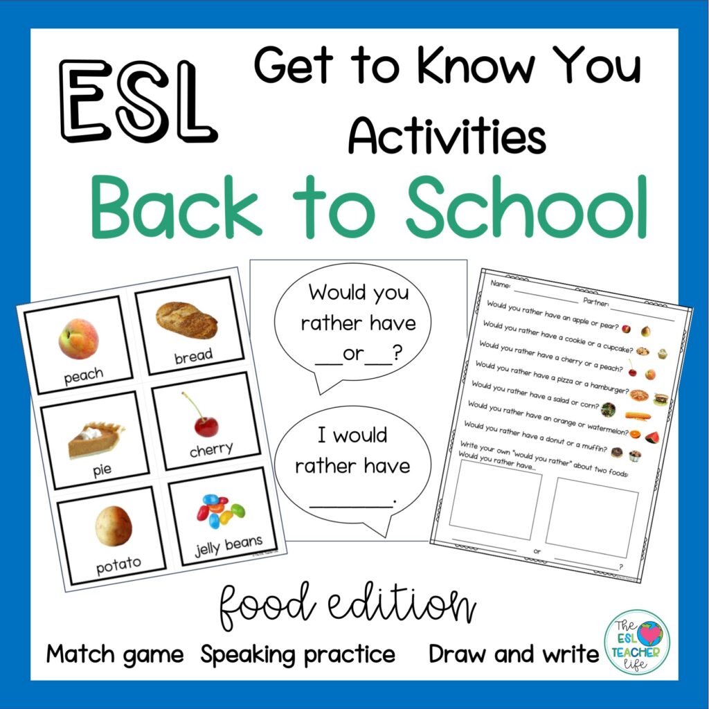 cover page of ESL back to school food edition