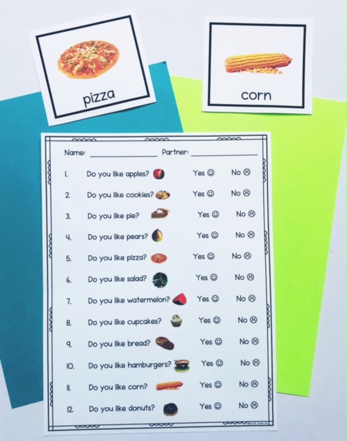 ESL speaking activities: 12 questions about food likes and dislikes with yes or no answer choices