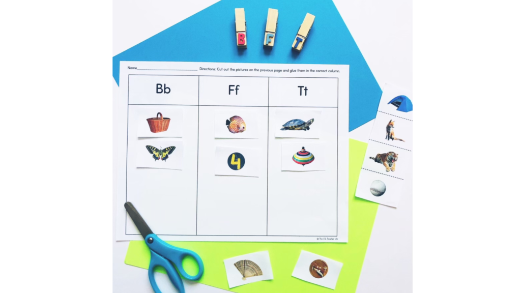 sorting activity by beginning sounds for teaching letter sounds to English learners