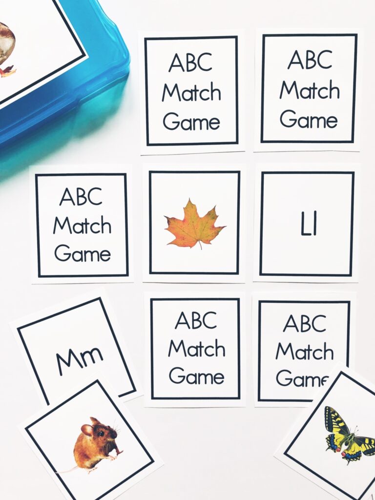 photograph of matching game with real photos for teaching letter sounds to English learners