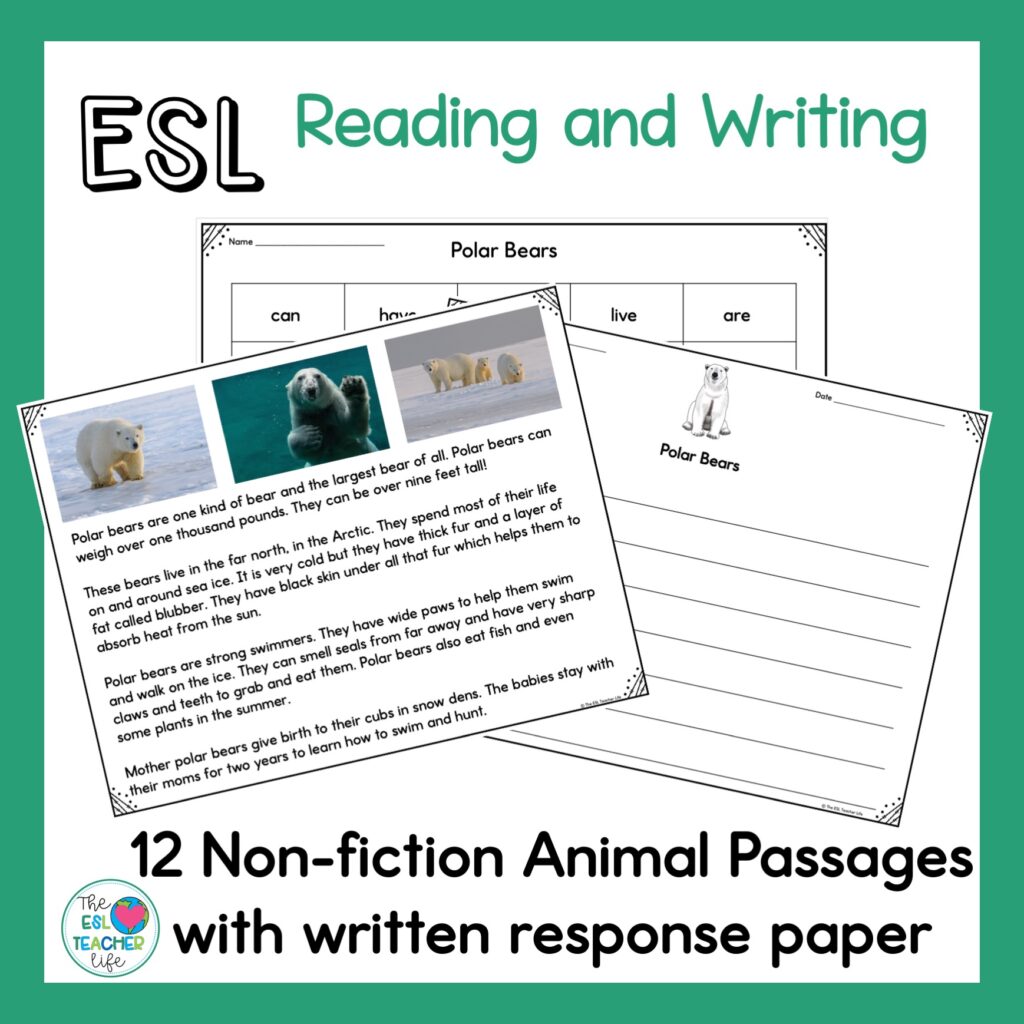 Cover of TPT resource ESL Reading and Writing