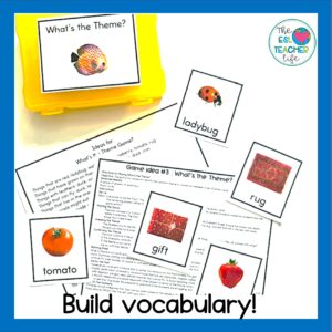 vocabulary cards for What's the Theme? vocabulary game