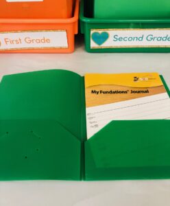 Plastic folder to hold student materials such as classwork and a writing journal
