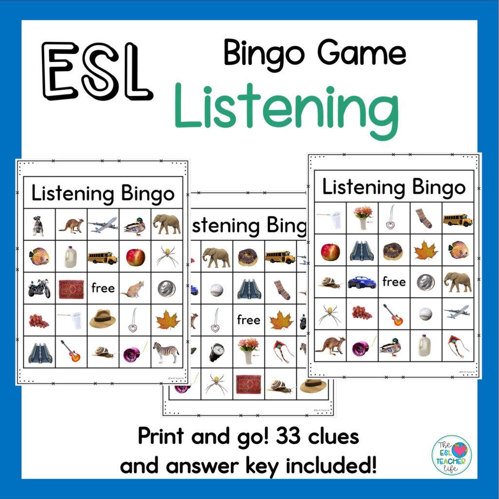 cover of ESL listening Bingo Game resource as an example: use games to boost writing engagement