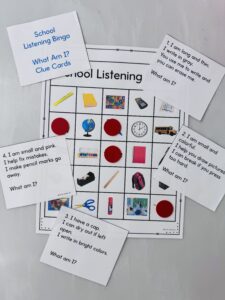 photo of school vocabulary game - listening bingo