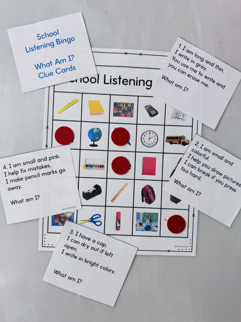 photo of school vocabulary game - listening bingo