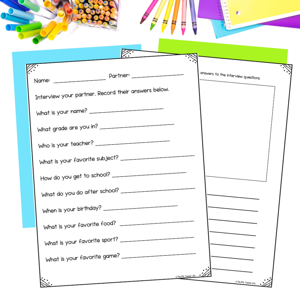 Worksheets for Older Students to Interview a partner