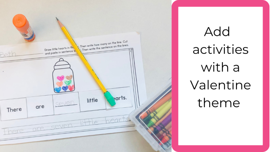 Unscramble sentence building activity for Valentine's Day