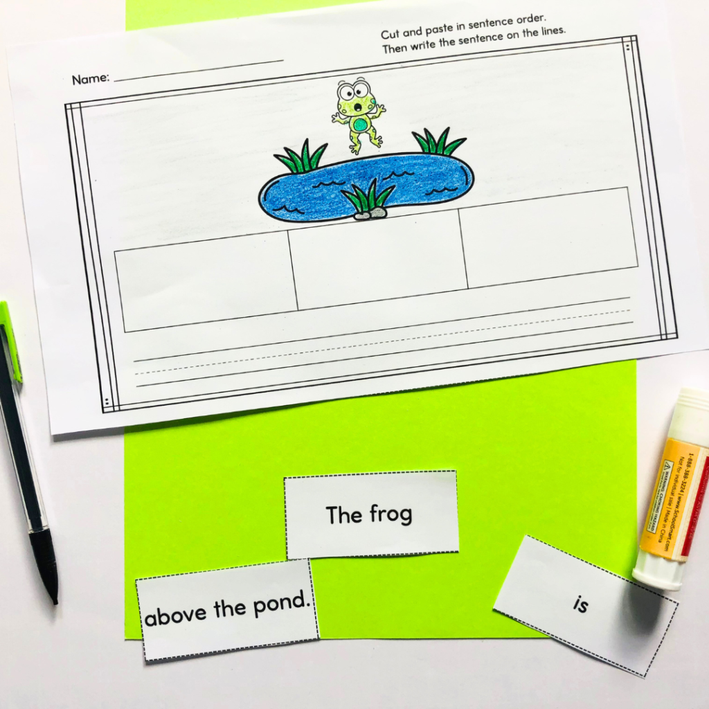 sentence building practice with a cut apart sentence