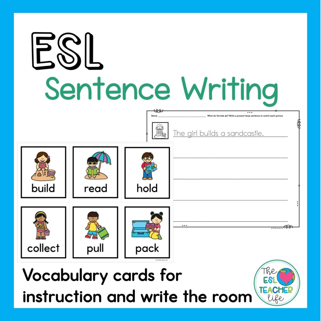 summer sentence writing resource with verb vocabulary cards