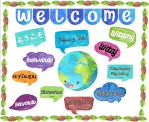 welcome multilingual bulletin board