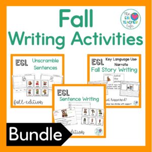 cover of TPT resource ESL Fall writing activities bundle