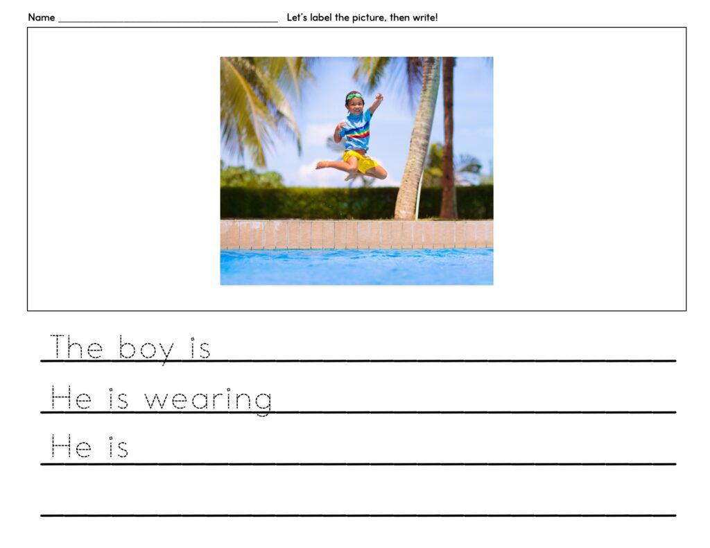 summer clothing writing activity with photo and sentence starters