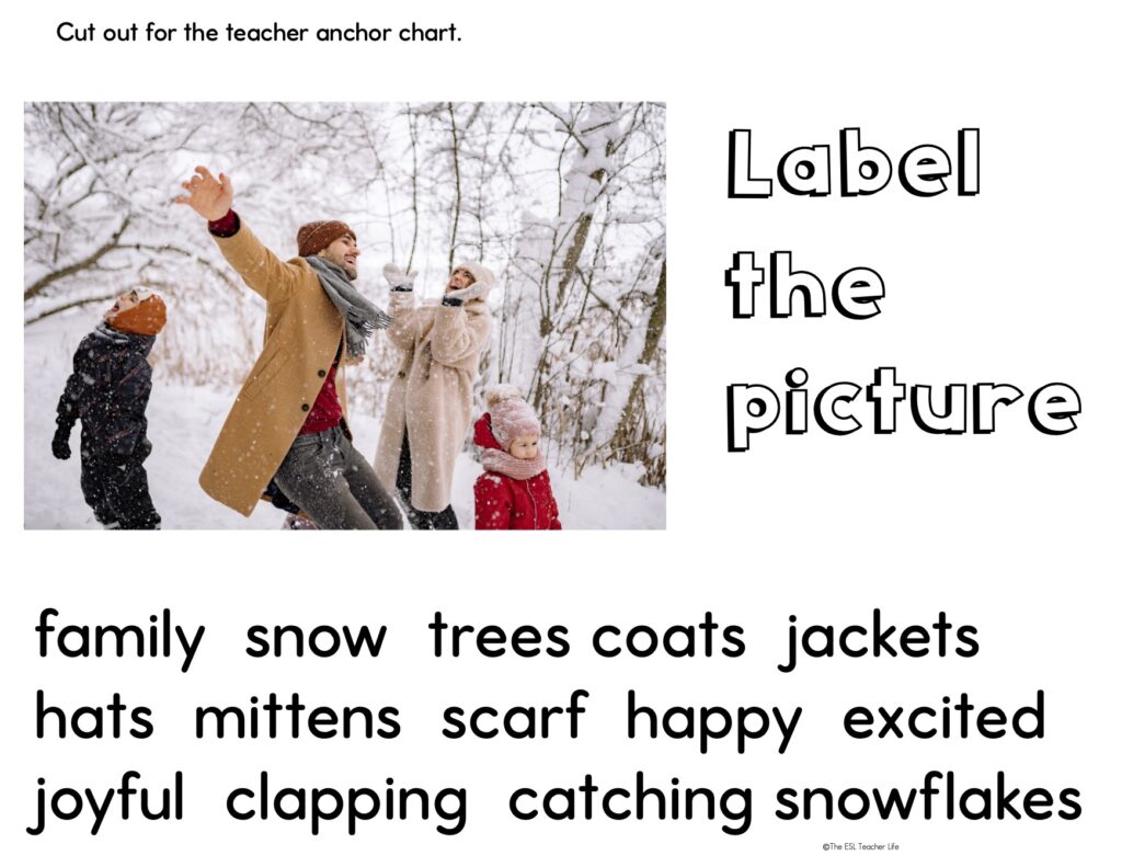 ESL newcomer activities winter clothing anchor chart support