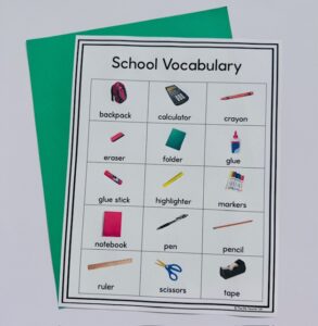 school vocabulary poster to support a newcomer-friendly classroom