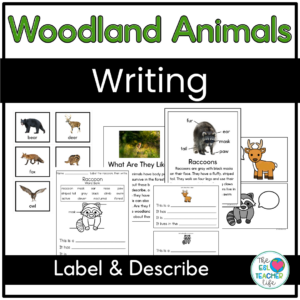 label & describe writing activities for ESL woodland animal unit on TPT