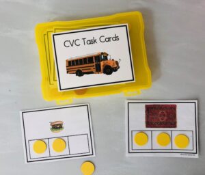 photos with manipulatives for phonemic awareness to begin hearing sounds in CVC words in the ESL classroom