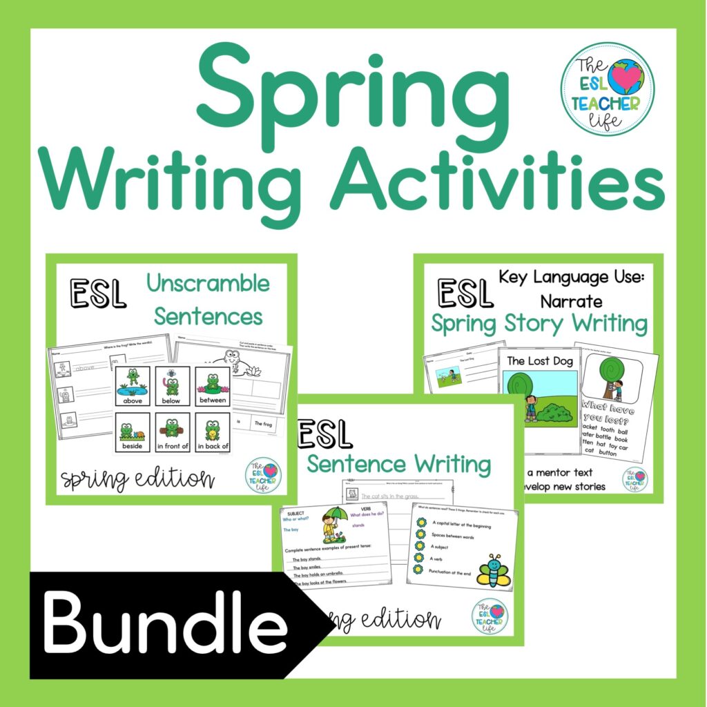 Spring writing activities for ELLs bundle cover on TPT