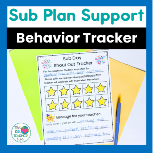 ESL Sub Plans support behavior tracker freebie