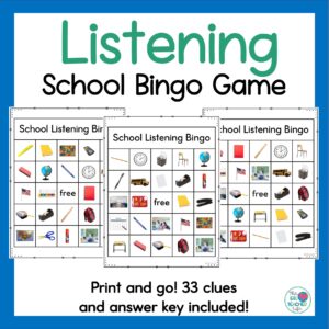 School Listening Bingo Game resource hat can be used for ESL Sub Plans